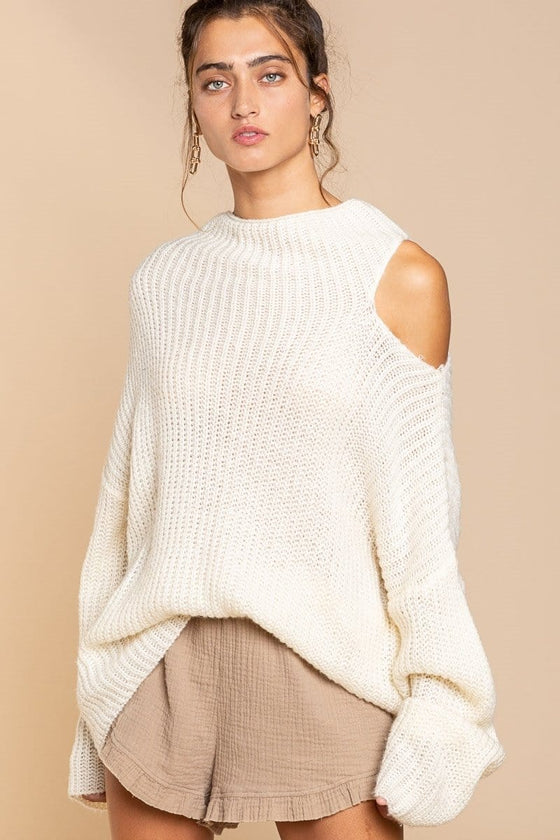Creamy Shoulder Cut Out Knit Sweater