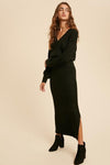 Black Ribbed Knit Long Maxi Sweater Dress