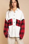 Too Cool Plaid Contrast French Terry Cloth Shacket